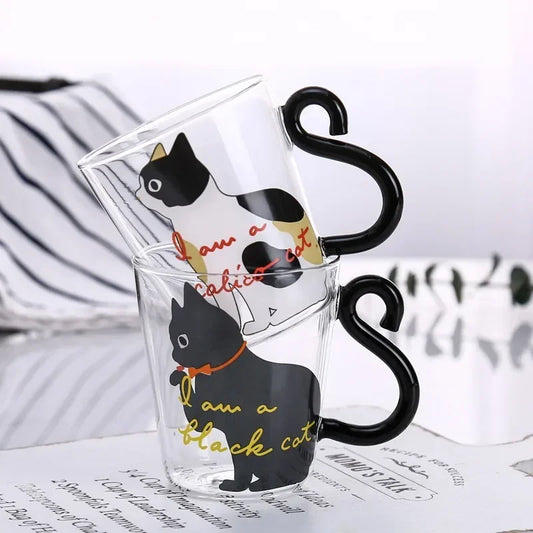 3D Cat Tail Coffee Mug 250ml High Borosilicate Glass Heat-resistant Water Cups Home Breakfast Milk Cup for Cat lover
