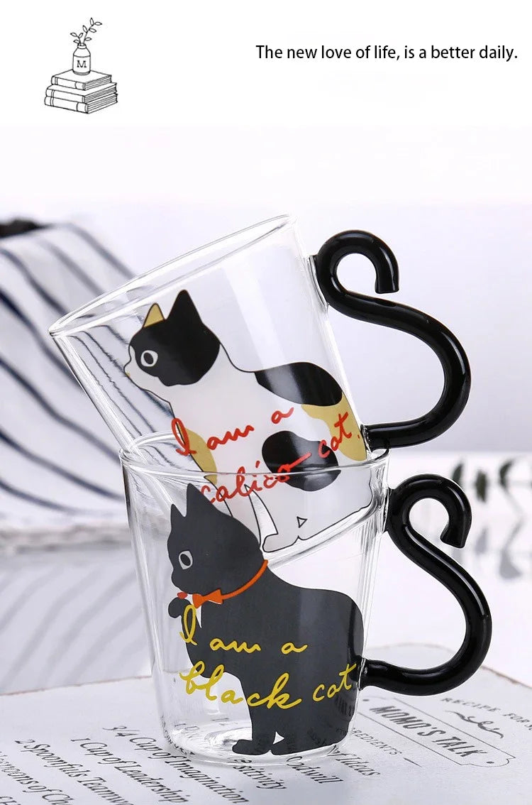 3D Cat Tail Coffee Mug 250ml High Borosilicate Glass Heat-resistant Water Cups Home Breakfast Milk Cup for Cat lover