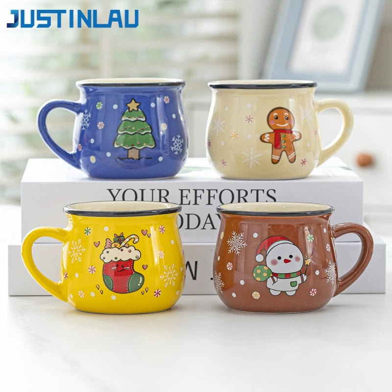 150ML Ceramic Christmas Mugs Cartoon Santa Style Cute Elk Snowman Mousse Cup for Office Home Breakfast Milk Mug Kids Xmas Gifts