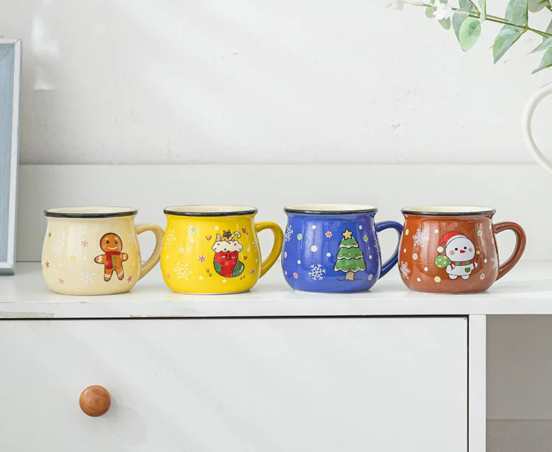 150ML Ceramic Christmas Mugs Cartoon Santa Style Cute Elk Snowman Mousse Cup for Office Home Breakfast Milk Mug Kids Xmas Gifts