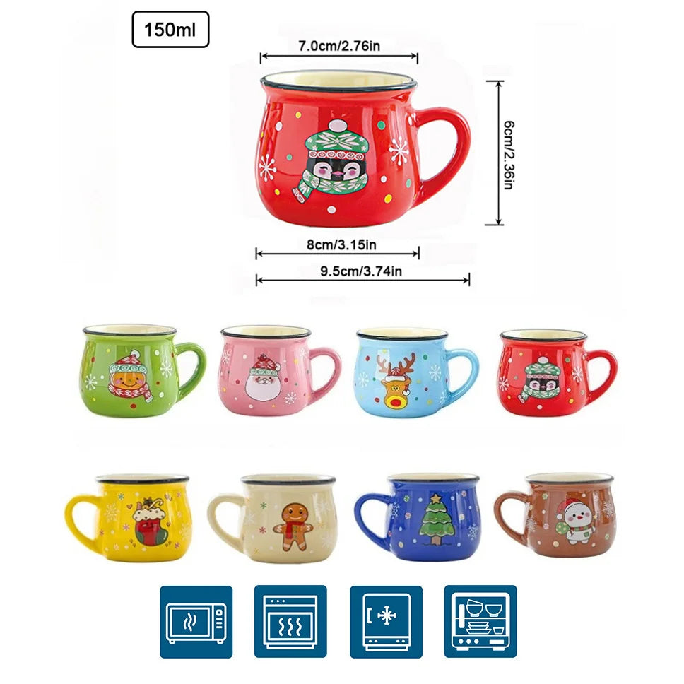 150ML Ceramic Christmas Mugs Cartoon Santa Style Cute Elk Snowman Mousse Cup for Office Home Breakfast Milk Mug Kids Xmas Gifts