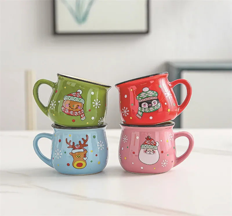 150ML Ceramic Christmas Mugs Cartoon Santa Style Cute Elk Snowman Mousse Cup for Office Home Breakfast Milk Mug Kids Xmas Gifts
