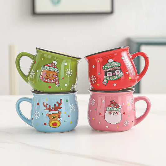 150ML Ceramic Christmas Mugs Cartoon Santa Style Cute Elk Snowman Mousse Cup for Office Home Breakfast Milk Mug Kids Xmas Gifts