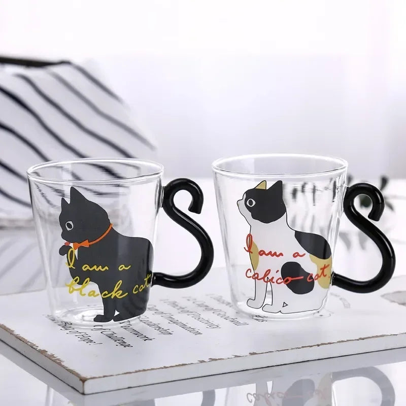 3D Cat Tail Coffee Mug 250ml High Borosilicate Glass Heat-resistant Water Cups Home Breakfast Milk Cup for Cat lover
