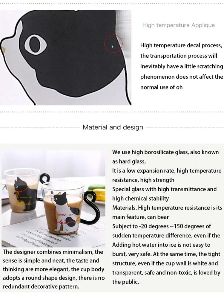 3D Cat Tail Coffee Mug 250ml High Borosilicate Glass Heat-resistant Water Cups Home Breakfast Milk Cup for Cat lover