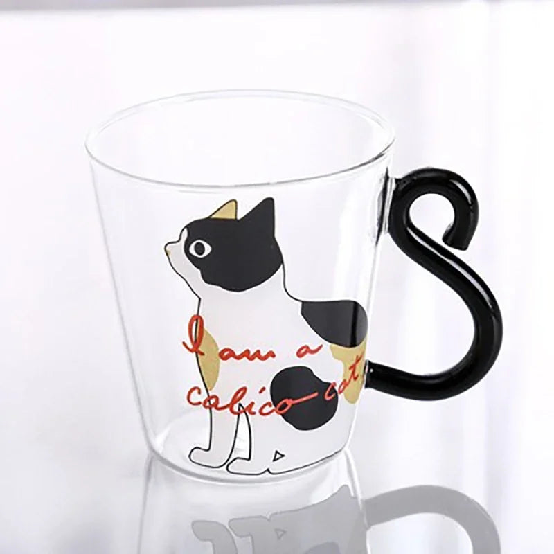 3D Cat Tail Coffee Mug 250ml High Borosilicate Glass Heat-resistant Water Cups Home Breakfast Milk Cup for Cat lover