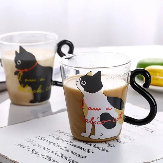 3D Cat Tail Coffee Mug 250ml High Borosilicate Glass Heat-resistant Water Cups Home Breakfast Milk Cup for Cat lover