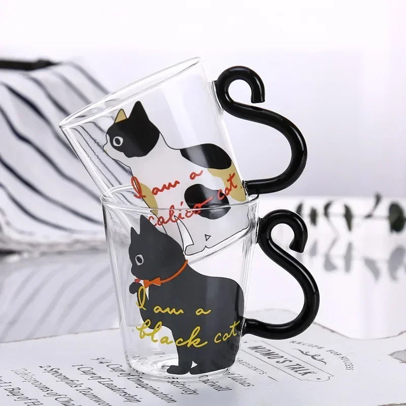 3D Cat Tail Coffee Mug 250ml High Borosilicate Glass Heat-resistant Water Cups Home Breakfast Milk Cup for Cat lover