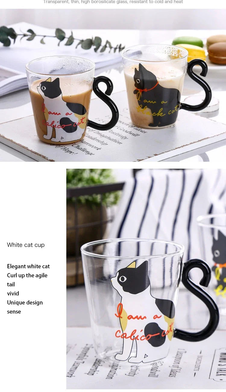 3D Cat Tail Coffee Mug 250ml High Borosilicate Glass Heat-resistant Water Cups Home Breakfast Milk Cup for Cat lover