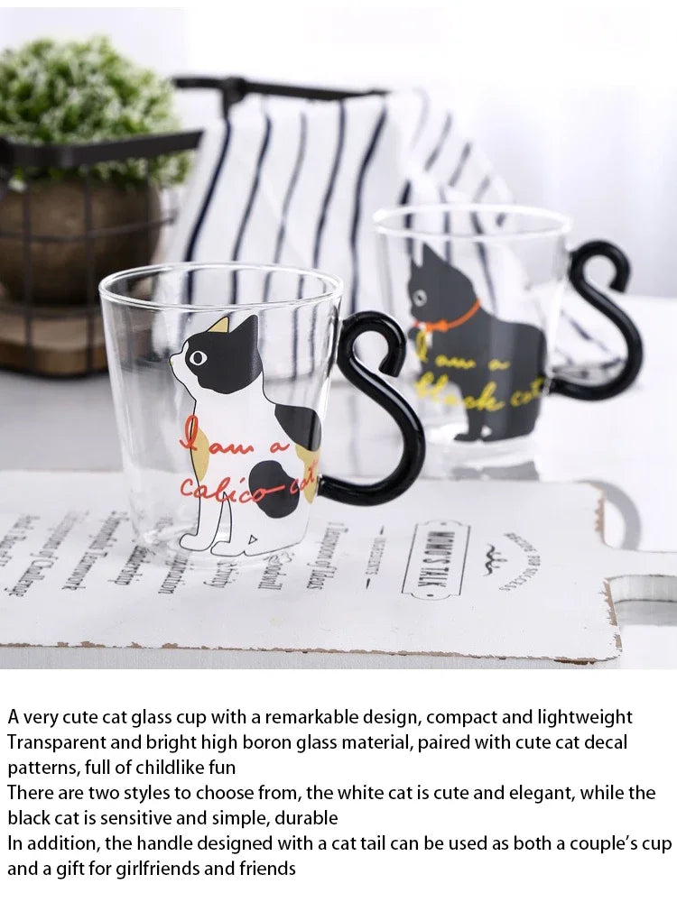 3D Cat Tail Coffee Mug 250ml High Borosilicate Glass Heat-resistant Water Cups Home Breakfast Milk Cup for Cat lover