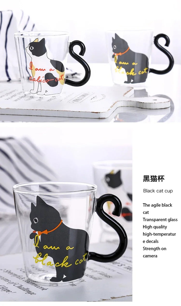 3D Cat Tail Coffee Mug 250ml High Borosilicate Glass Heat-resistant Water Cups Home Breakfast Milk Cup for Cat lover