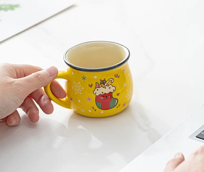 150ML Ceramic Christmas Mugs Cartoon Santa Style Cute Elk Snowman Mousse Cup for Office Home Breakfast Milk Mug Kids Xmas Gifts