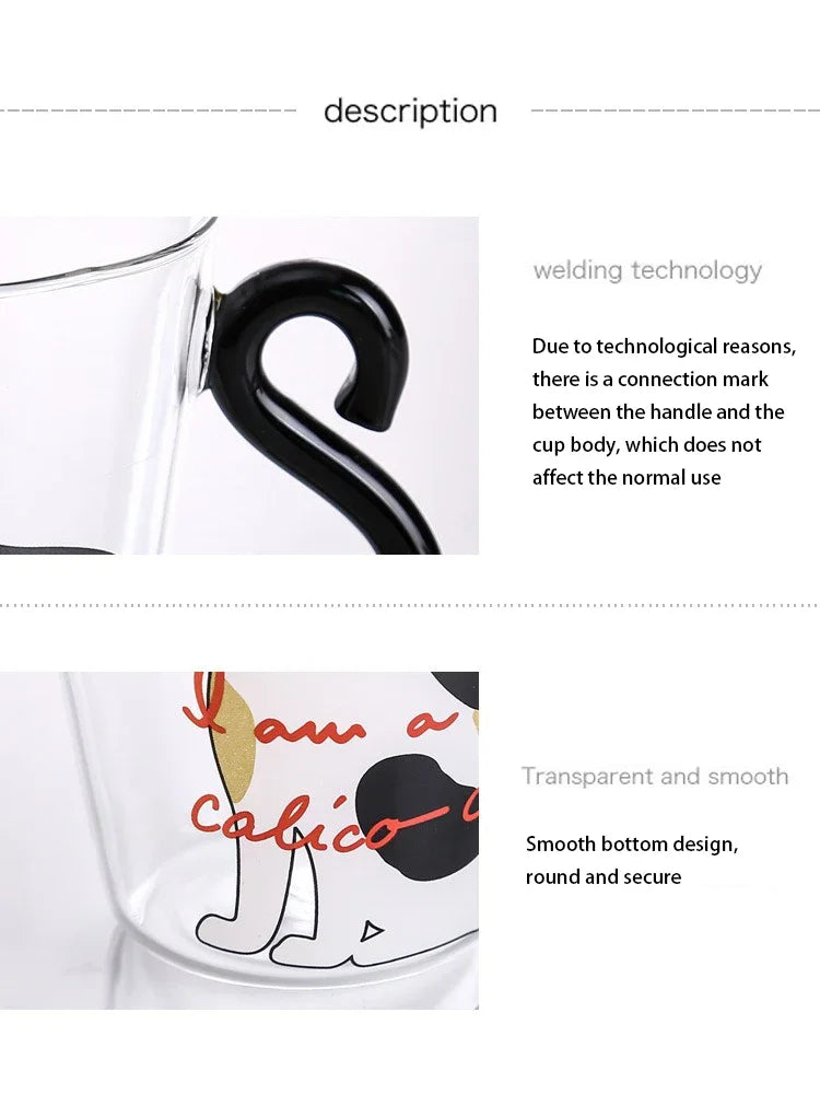 3D Cat Tail Coffee Mug 250ml High Borosilicate Glass Heat-resistant Water Cups Home Breakfast Milk Cup for Cat lover