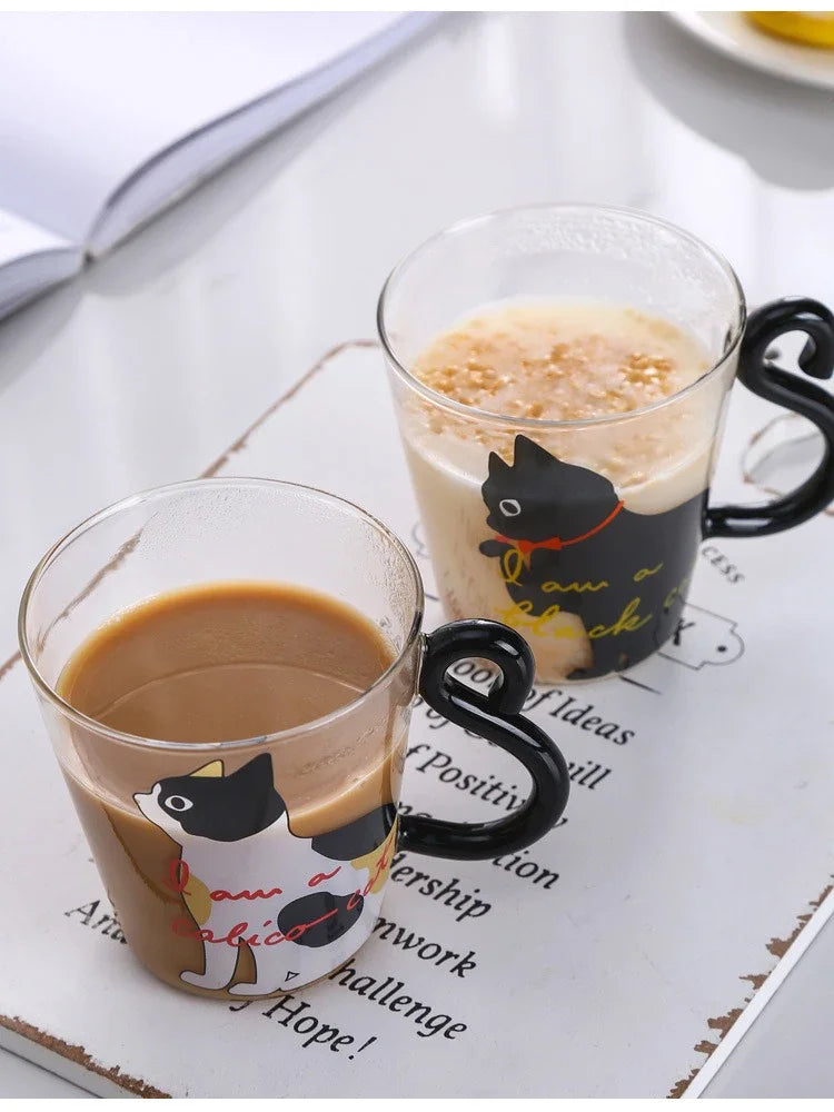 3D Cat Tail Coffee Mug 250ml High Borosilicate Glass Heat-resistant Water Cups Home Breakfast Milk Cup for Cat lover