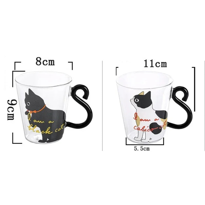 3D Cat Tail Coffee Mug 250ml High Borosilicate Glass Heat-resistant Water Cups Home Breakfast Milk Cup for Cat lover