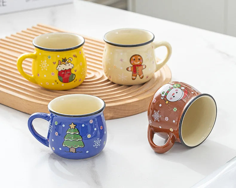 150ML Ceramic Christmas Mugs Cartoon Santa Style Cute Elk Snowman Mousse Cup for Office Home Breakfast Milk Mug Kids Xmas Gifts