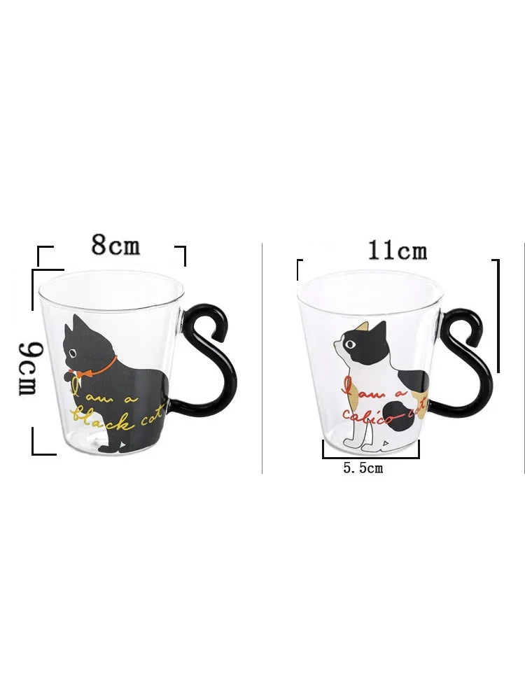 3D Cat Tail Coffee Mug 250ml High Borosilicate Glass Heat-resistant Water Cups Home Breakfast Milk Cup for Cat lover