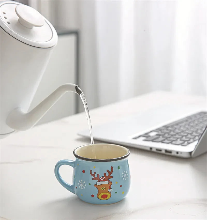 150ML Ceramic Christmas Mugs Cartoon Santa Style Cute Elk Snowman Mousse Cup for Office Home Breakfast Milk Mug Kids Xmas Gifts