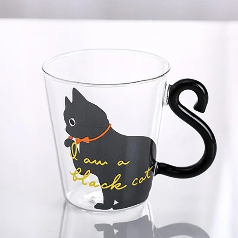 3D Cat Tail Coffee Mug 250ml High Borosilicate Glass Heat-resistant Water Cups Home Breakfast Milk Cup for Cat lover